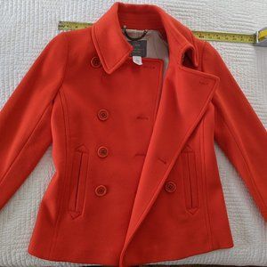 J Crew Red Wool Double Breasted Pea Coat